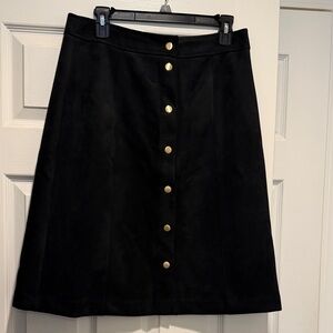 LOFT Black A-Line Skirt with Gold Buttons
